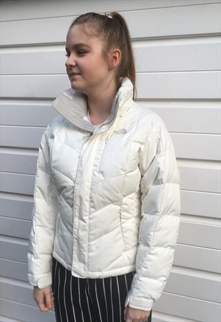 WOMENS NORTH FACE WHITE PATTERNED PUFFER PUFFA COAT JACKET