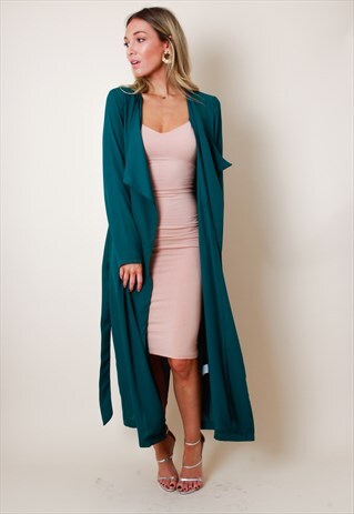 CHIFFON WATERFALL DUSTER JACKET - TEAL
