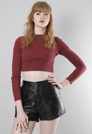 VINTAGE 80S BLACK LEATHER HIGH WAISTED SHORTS