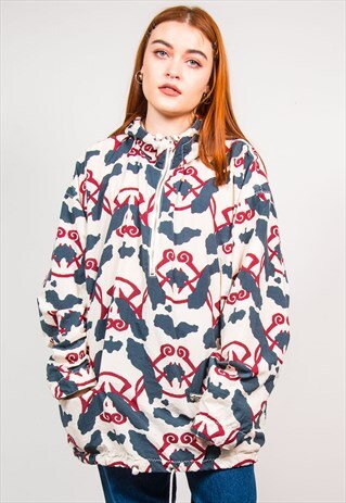 VINTAGE 90'S BLUE & RED ABSTRACT PATTERN WINDBREAKER JACKET