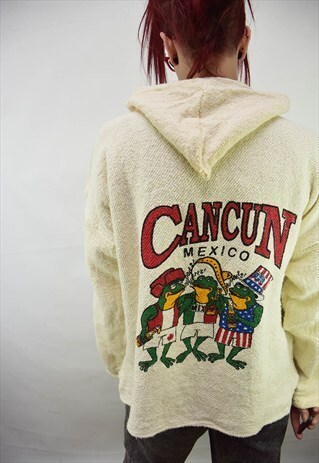 VINTAGE 90S UNISEX CANCUN MEXICO BAJA HOODY WITH FROGS