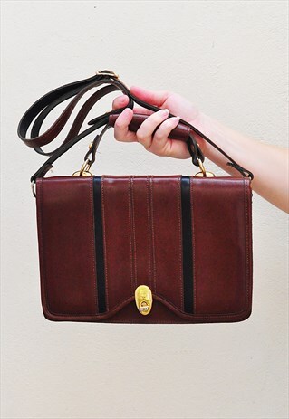 VINTAGE BROWN LEATHER SATCHEL CROSSBODY BAG