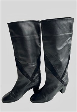 Valleverde 80's Black Leather Heeled Suede Ladies Boots 