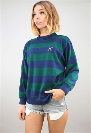 VINTAGE PAUL & SHARK BLUE GREEN STRIPE SWEATSHIRT JUMPER