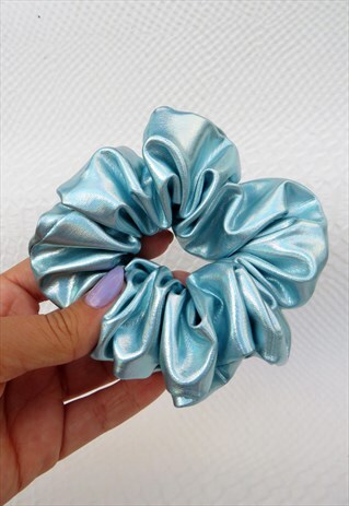 BLUE HOLOGRAPHIC METALLIC HAIR BAND SCRUNCHIE