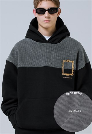 WAFFLE EMBROIDERY HOODIE_BLACK