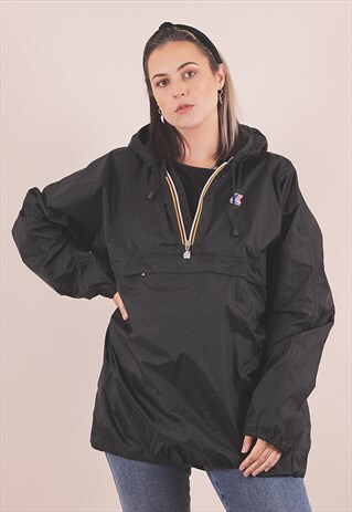 VINTAGE K-WAY BLACK WATERPROOF WINDBREAKER JACKET /A4039