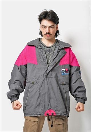 RETRO 90S SKI JACKET IN GREY PINK COLOUR MENS VINTAGE COAT