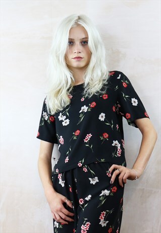 BOX TOP IN BLACK FLOWER