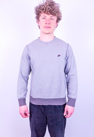 VINTAGE NIKE SWEATSHIRT SPELL OUT SWOOSH GREY SMALL