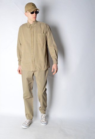 VINTAGE 90S BEIGE MINIMALIST CORDUROY LONG SLEEVE SHIRT