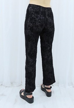 90s Vintage Black Lace Glitter Trousers Culottes
