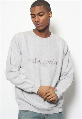 VINTAGE FILA NAVY EMBROIDERED SWEATSHIRT GREY