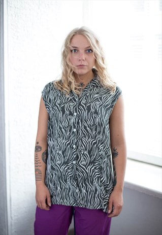 VINTAGE 80'S GREY ANIMAL PRINT VEST TOP