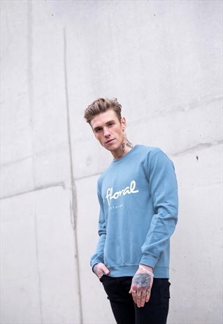 LARGE GRAPHIC JUMPER PULLOVER SWEATER - SKY BLUE