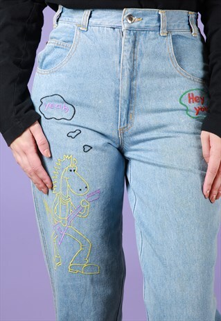 90S HIGH WAIST EMBROIDERED JEANS