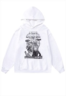 Horror hoodie grunge pullover punk monster print top white