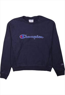 Vintage 90's Champion Sweatshirt Spellout Crew Neck Navy