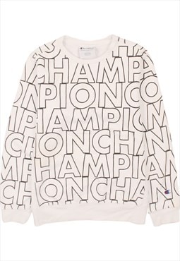 Vintage 90's Champion Sweatshirt Spellout Crew Neck White