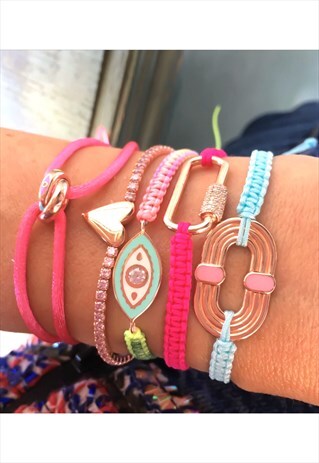 CARABINER ROPE MACRAME BRACELET PINK, 925 SILVER, ROSE GOLD
