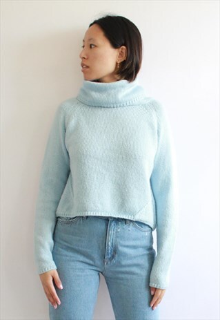 BABY BLUE KNITWEAR ROLL NECK CROP JUMPER