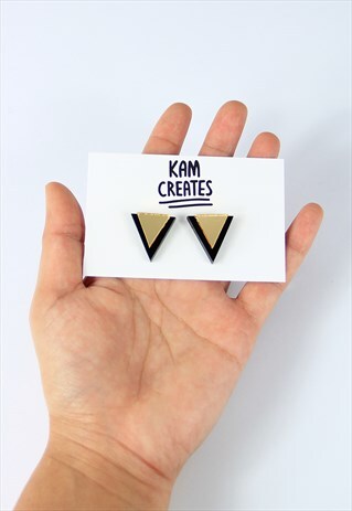 ACRYLIC TRIANGLE SHARD STUDS IN BLACK AND GOLD MIRROR