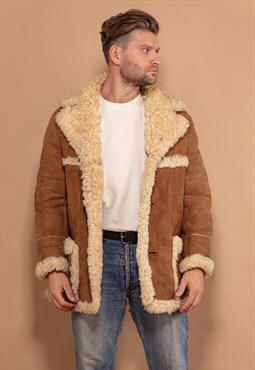 Vintage 70's Men Shearling Coat in Brown