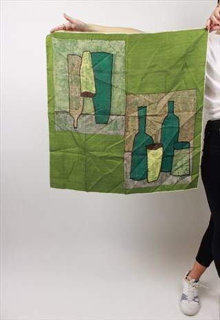VINTAGE BOTTLE PATTERNED GREEN SCARF