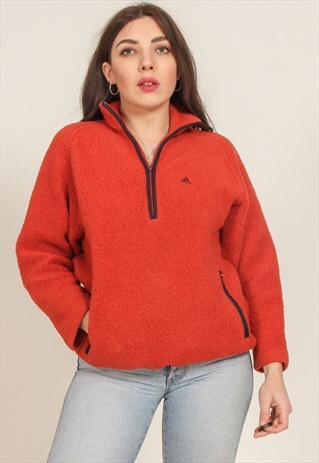 VINTAGE 90S ADIDAS 1/4 ZIP FLEECE IN BURNT ORANGE