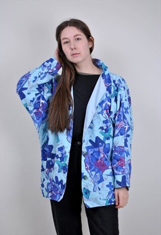 VINTAGE ABSTRACT PRINT BLUE JACKET