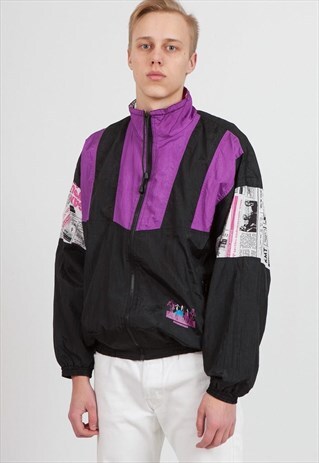 VINTAGE BLACK PURPLE ZIP SHELL JACKET