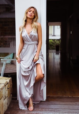 SILVER SATIN FEEL MULTIWAY MAXI