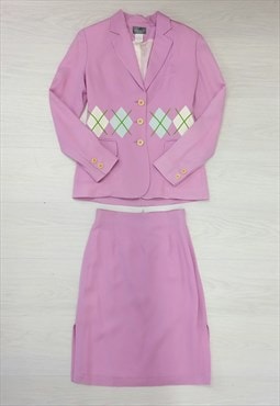 Vintage Paco Rabanne Skirt Suit Purple Argyle