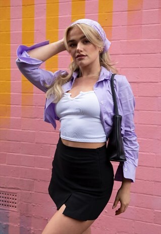 LILAC COTTON CROPPED SHIRT