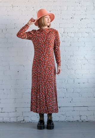 REVIVAL VINTAGE 70S RETRO PRINT FLORAL PRAIRIE DRESS
