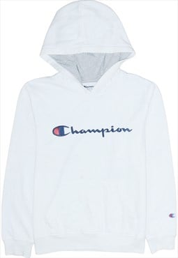 Vintage 90's Champion Hoodie Spellout Pullover White Large