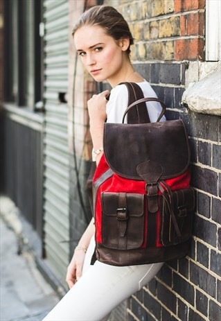 RED SUEDE & LEATHER BACKPACK