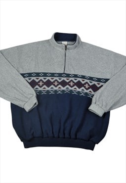 Vintage Fleece 1/4 Zip Retro Pattern Multi Large