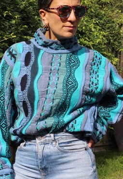 Vintage 1980s Coogi style blue knitted jumper