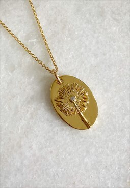 Gold Oval Dandelion Necklace
