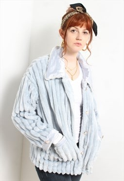 Vintage 90's Thick Fleece Ribbed Jacket Blue