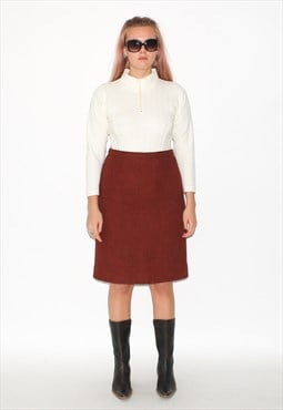 Vintage 90s wool midi skirt in red