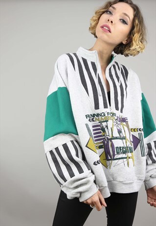 VINTAGE 80S 90S OVERSIZED 1/4 ZIP SWEATER SWEATSHIRT