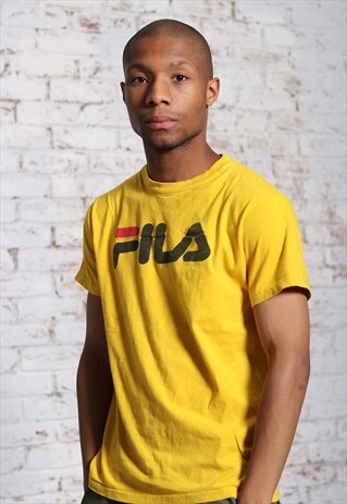 VINTAGE FILA BIG PRINT LOGO T-SHIRT YELLOW