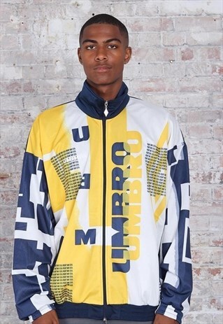 VINTAGE UMBRO BIG LOGO TRACK JACKET BLUE YELLOW WHITE