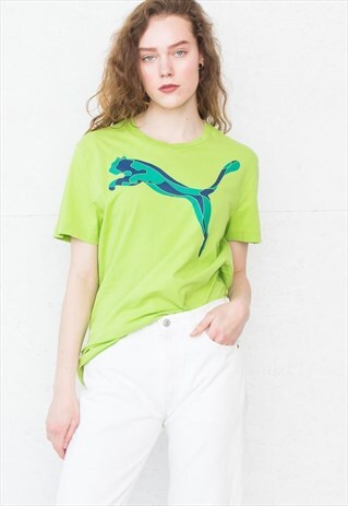 90S VINTAGE GREEN PUMA CREW NECK LOGO T-SHIRT