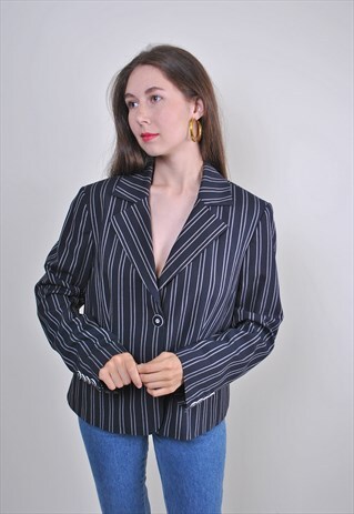 BLUE EVENING SUIT STRIPED BLAZER, SIZE L