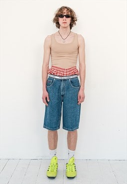 90's Vintage sexy streetwear denim shorts in medium wash