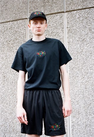 BLACK T-SHIRT WITH BE HAPPY EMBROIDERY