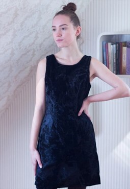 Black soft velour short sleeveless vintage dress